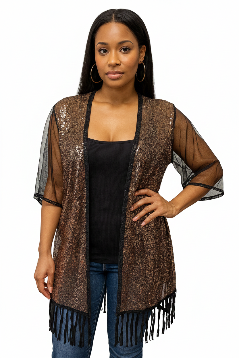Rose Gold Sequined Sheer Cover-Up Available in Sizes M-XL