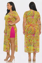 Yellow Mesh Print Short Sleeve Side Slits Top Available Sizes 1X-3X