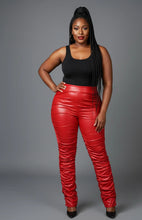 High-Waist Red Scrunch Leather Pants Sizes M-L