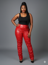 High-Waist Red Scrunch Leather Pants Sizes M-L