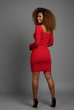 Red asymmetrical Button-Slit Sweater Dress Available in sizes M–XL