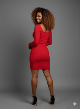 Red asymmetrical Button-Slit Sweater Dress Available in sizes M–XL