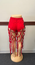 Red Denim w/ Knotted Tassels Available in Sizes S-XL Lots of Stretch