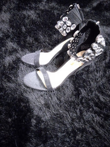 Black Glamorous Ankle Strap Sandals for Party Rhinestone Decor w/ back Zipper Available in sizes 9-11