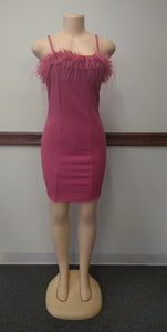 Fuchsia Feather Trim Dress Available in Size L