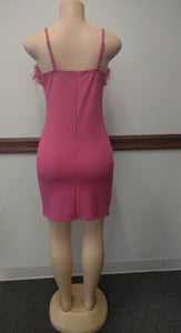 Fuchsia Feather Trim Dress Available in Size L