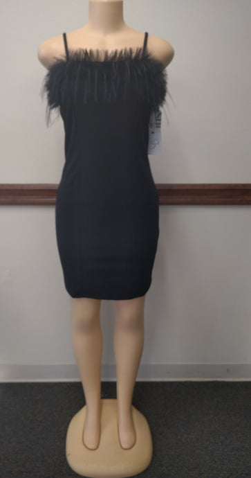 Black Feather Trim Dress Available in Sizes L-XL