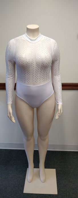 White Sheer Bling Plus Bodysuit Available in Size XL (Lots of Stretch)