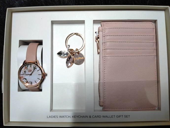 Pink Watch Key Chain & Wallet Gift Set