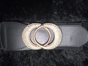 Gold Double Circle Rhinestone Wide Elastic Belt