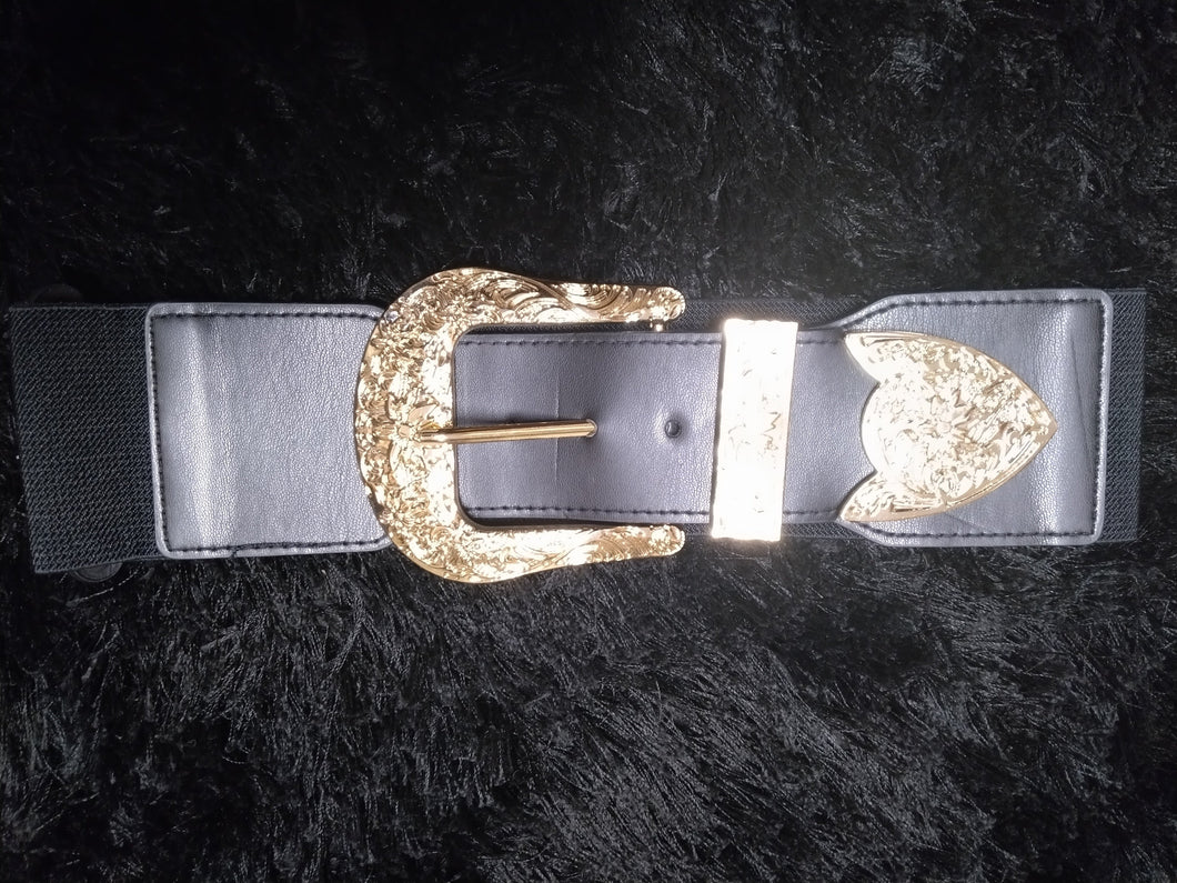 Gold Big Buckle Wide Elastic Belt