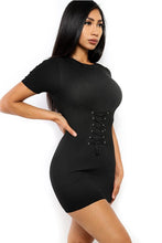 Black Ribbed Lace-Up Corset Mini Dress Available in Sizes S-L
