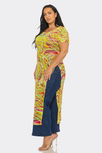 Yellow Mesh Print Short Sleeve Side Slits Top Available Sizes 1X-3X