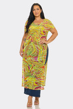 Yellow Mesh Print Short Sleeve Side Slits Top Available Sizes 1X-3X