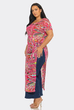 Fuchsia Mesh Print Short Sleeve Side Slits Top Available Sizes 1X-3X