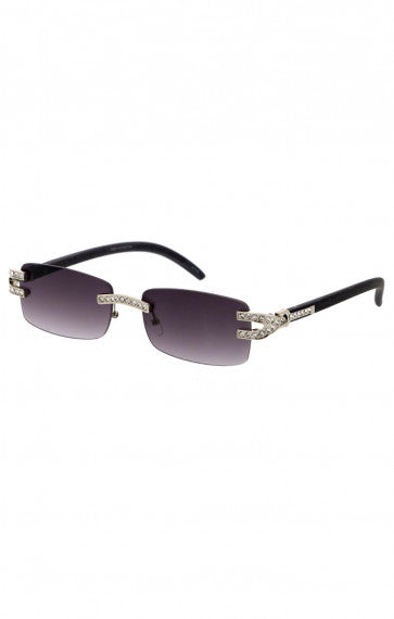 Double Rhinestones Decorated Square Sunglasses