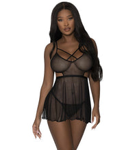 Black Magic Silk Baby Doll & Crotchless Panty Set Available in Size 1X-3X