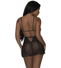 Black Magic Silk Baby Doll & Crotchless Panty Set Available in Size 1X-3X