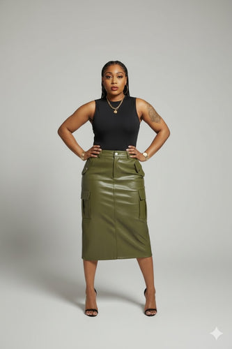 Pu Side Pockets Midi Skirt Available in Sizes S-L
