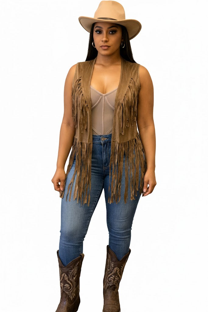 Western Fringe Cargo Vest Available in Sizes S-L