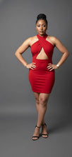 Red Hot Criss cross halter-neck mini dress Available in Size L