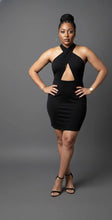 Little Black Criss cross halter-neck mini dress Available in Sizes M-L