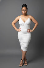 White Wrapped Ruched Double Layered Midi Dress Available in Sizes S-L (Lots of Stretch)