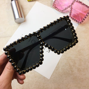 Boss Lady Large Drip diamond square sunglasses Available in Blue ONLY
