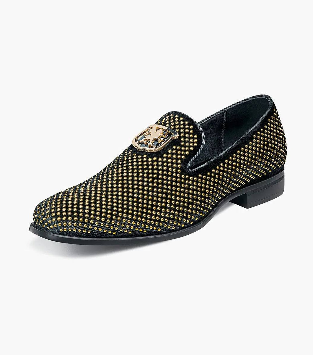 Stacy Adams SWAGGER Studded Slip-on Color: Black and Gold Available in Size 11.5