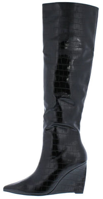 Black Faux Crocodile Wedge Boots Available in Sizes 10-11
