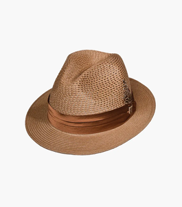 Cognac DUBLIN FEDORA (STACY ADAMS) Poly Braided Pinch Front Hat Sizes S-XL