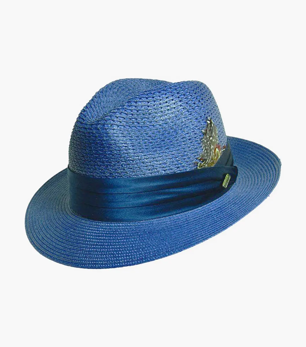 Blue DUBLIN FEDORA (STACY ADAMS) Poly Braided Pinch Front Hat Sizes L-XL
