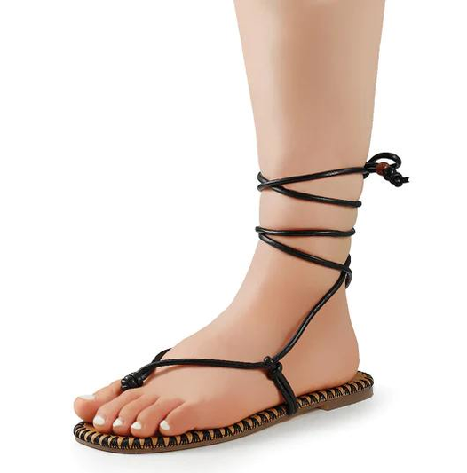 Black Women's Tie up Sandal Available in Sizes 8-11