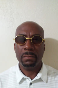 Boss Man Collection Small Round Frame Wood Grain & Gold Sunglasses 1st Pair available ONLY