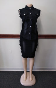 Black Denim 2 Piece Set Skirt/Jacket Available Sizes XS/S