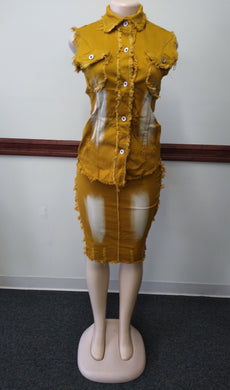 Mustard Denim 2 Piece Set Skirt/Jacket Available Size XS/S