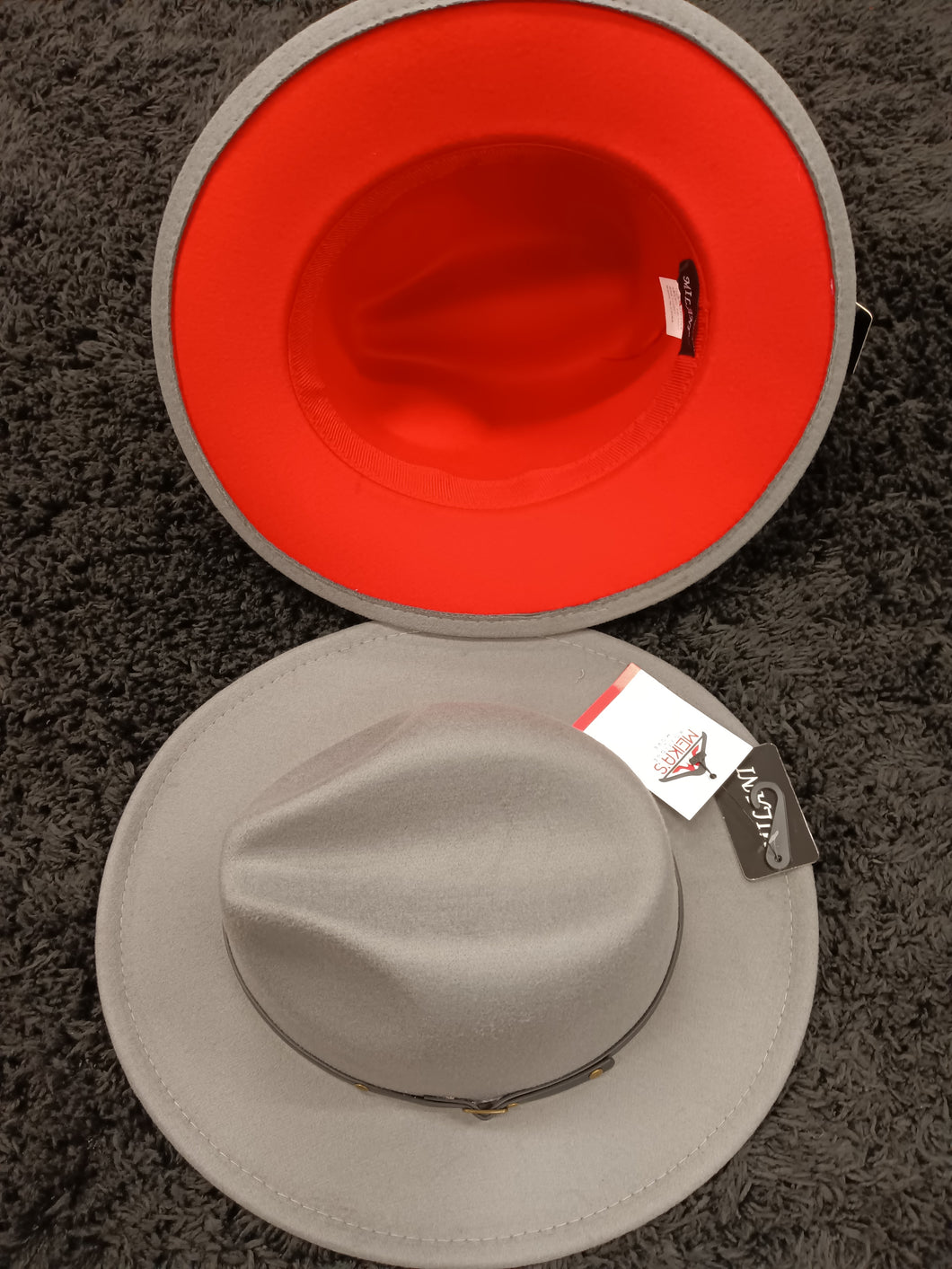 Gray w/ Red Bottom Fedora Adjustable Strings inside Hat