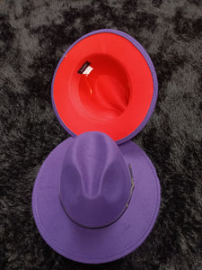 Purple w/ Red Bottom Fedora Adjustable Strings inside Hat