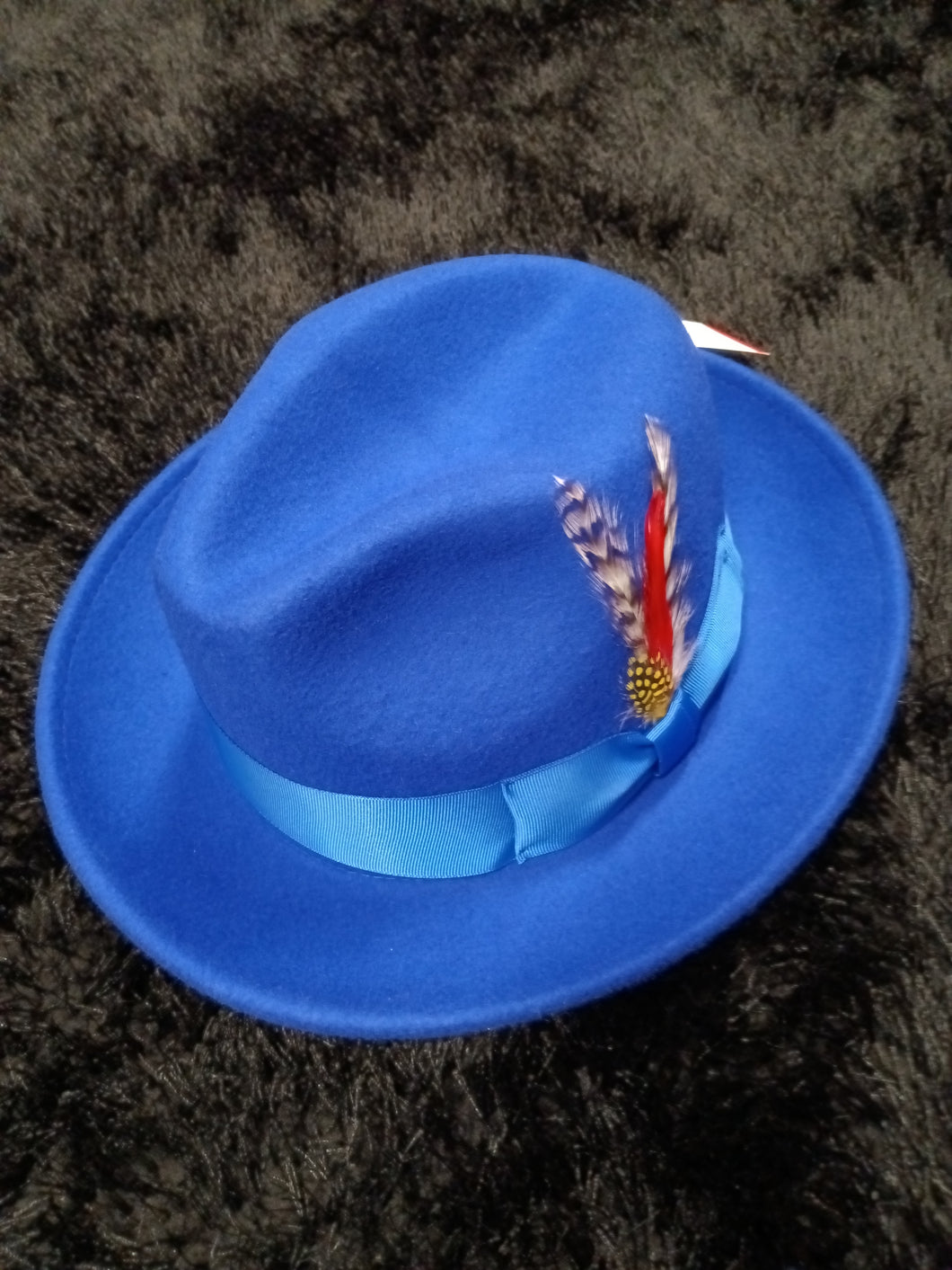 Royal Blue Fedora Hat with Feather Sizes XL