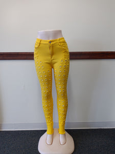 Yellow Ripped Strech Jeans Lots of Stretch Available in Sizes XL-2X