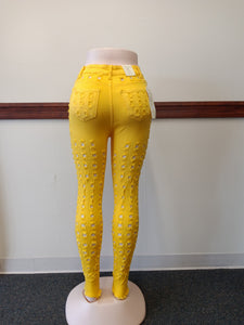 Yellow Ripped Strech Jeans Lots of Stretch Available in Size XL