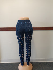 Dark Blue Ripped Stretch Jeans Lots of Stretch Available in Size S