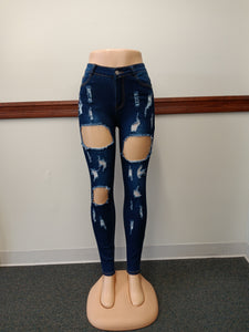 Dark Blue Ripped up Jeans Available in Size L