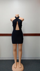 Little Black Criss cross halter-neck mini dress Available in Sizes S-L