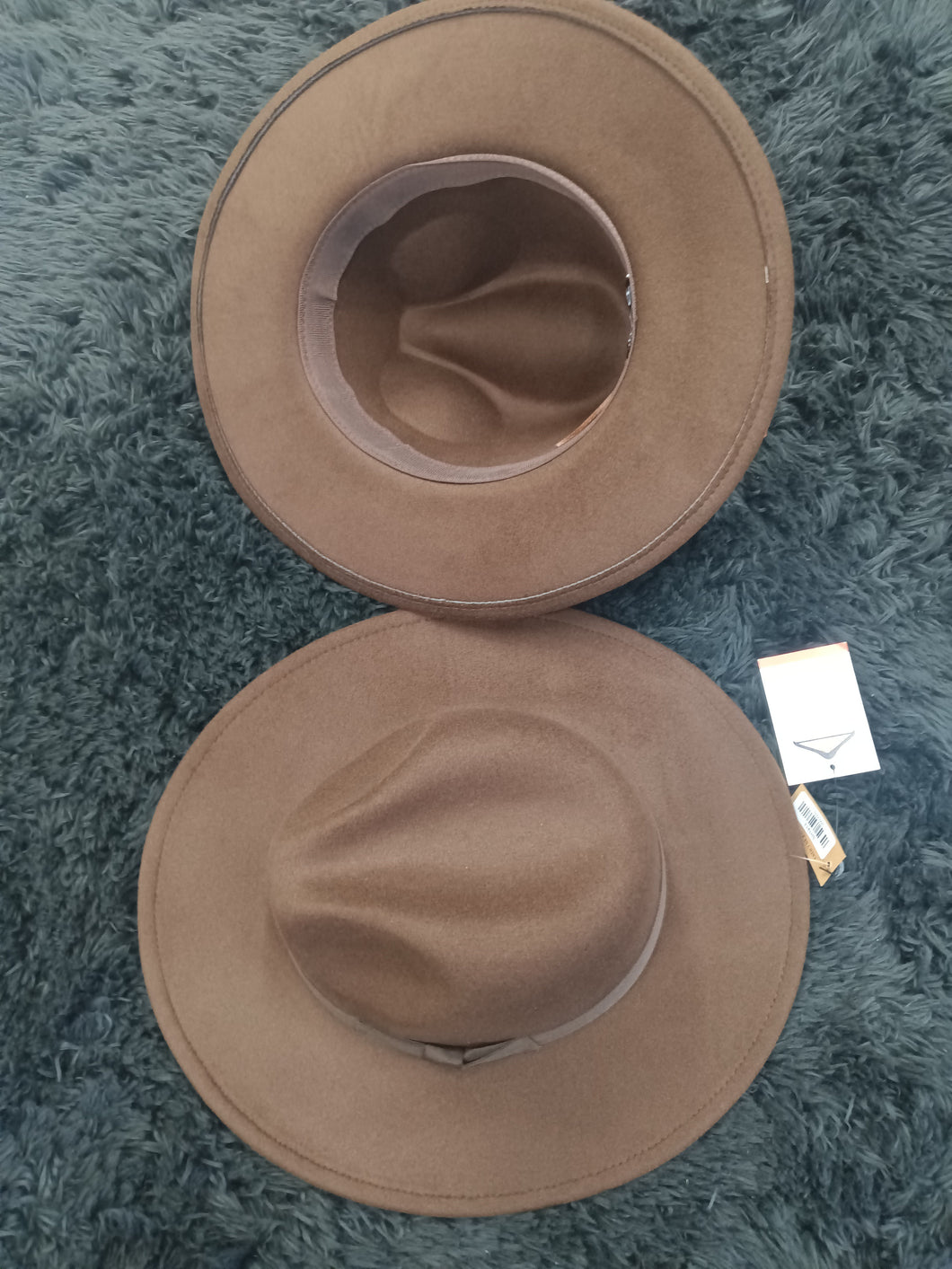 Brown Fedora Hat Solid Color Wide Brim Adjustable Strings inside Hat