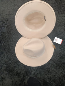 Ivory Fedora Hat Solid Color Wide Brim Adjustable Strings inside Hat
