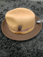 Tan & Brown Two-Tone Fedora Hat w/ Feather Available in Size L