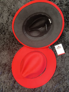 Red Fedora Hat with Black Bottom Adjustable Strings inside