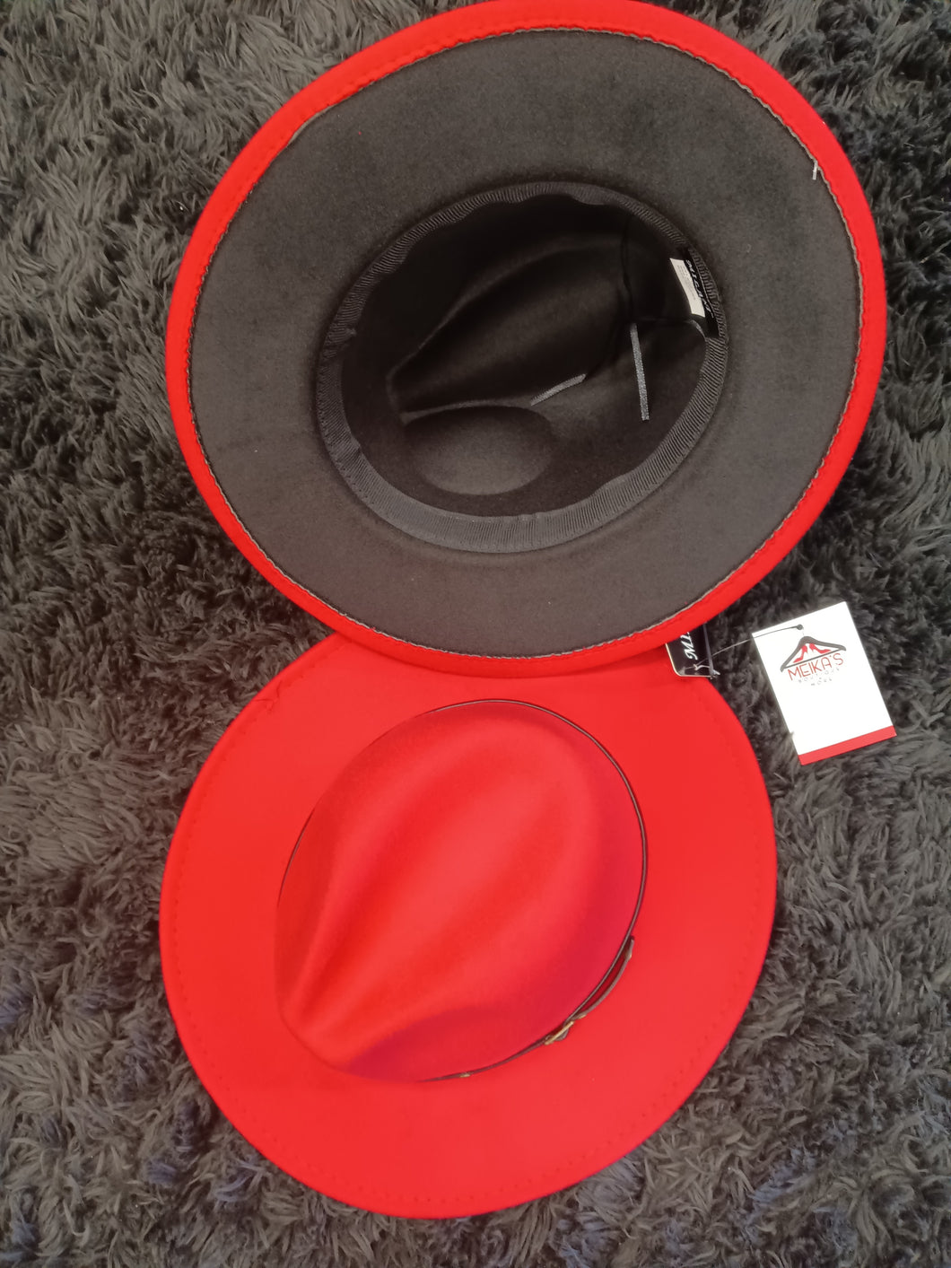 Red Fedora Hat with Black Bottom Adjustable Strings inside