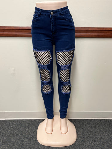 Dark Blue Fishnet Jeans Available in Size XL